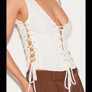 White Lace-Up Top